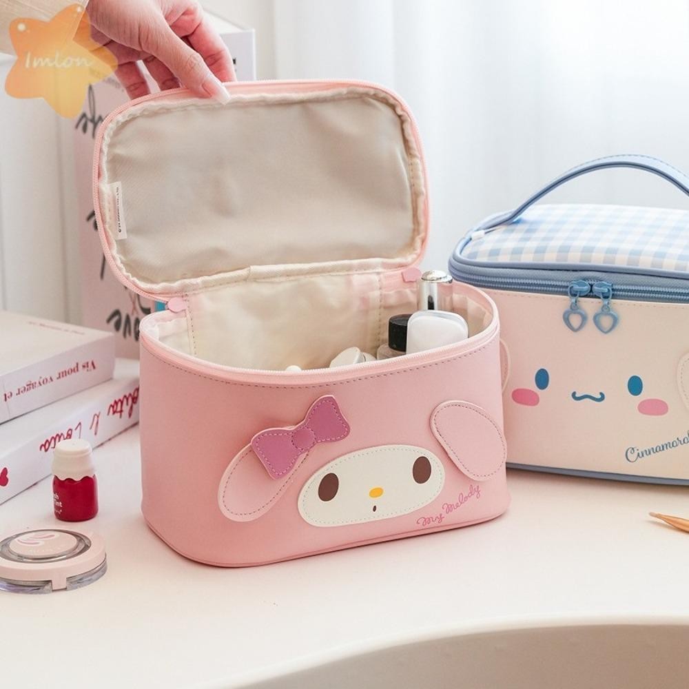 Imlon กระเป๋าเครื่องสําอาง, Sanrio Hello Kitty Kuromi Wash Bag, Cute Melody Cinnamoroll Portable Large Capacity Travel Storage Bags for Women