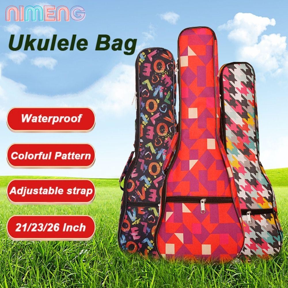นิเมง กระเป๋าอูคูเลเล่ผ้ากันน้ํากระเป๋าเป้สะพายหลังกีตาร์ขนาดเล็กหนาที่มีสีสัน 21/23/26 นิ้วกระเป๋าเครื่องดนตรีเด็ก