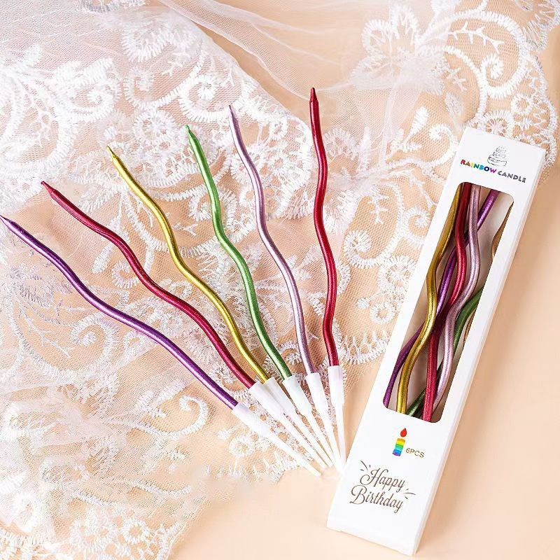 เทียนวันเกิด เทียนปักเค้กแบบเกลียวโค้ง กล่องละ 6ชิ้น พร้อมส่งในไทย Happy birthday - รูปที่ 3