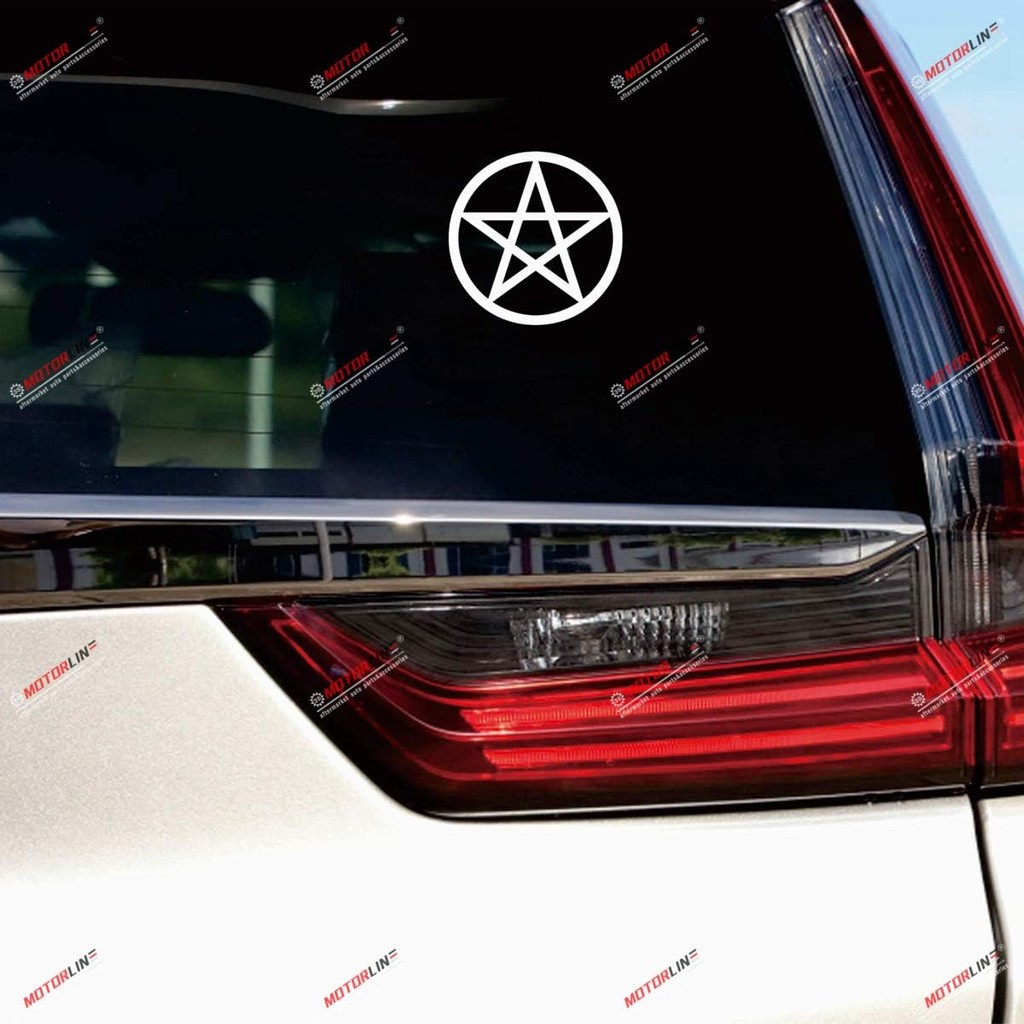 Wiccan Pagan Pentagram Pentacle Circles Vinyl Decal Sticker - 4 Pack White, 2 Inches, 3 Inches, 4 In