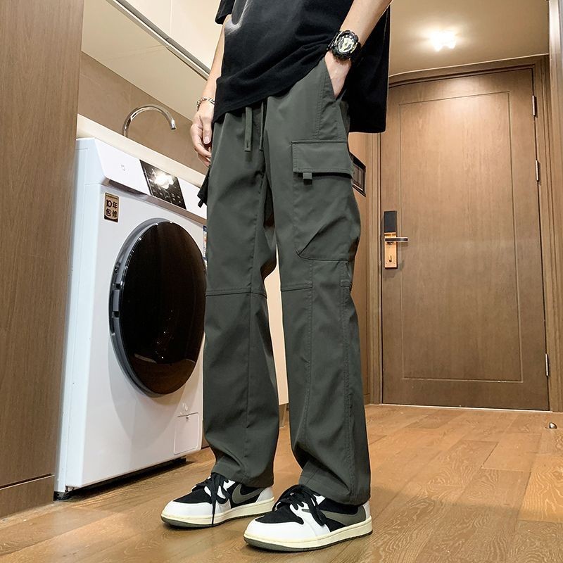 อเมริกันแฟชั่นแบรนด์ผู้ชายและผู้หญิงกางเกงทํางานสบายๆหลวมขนาดใหญ่ตรงกระเป๋าสบายๆpBeauty式潮牌男女休闲裤宽松大码直