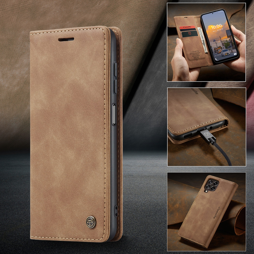 SAMSUNG เคสโทรศัพท์สําหรับSamsung M53 M33 M51 M31 M21 M30s M10 M20 M21s M23 M13 M32 F41 F42 CaseMeหนังMatte Retro Flipปลอกธุรกิจการ์ดแพ็คคลิปฝาครอบ