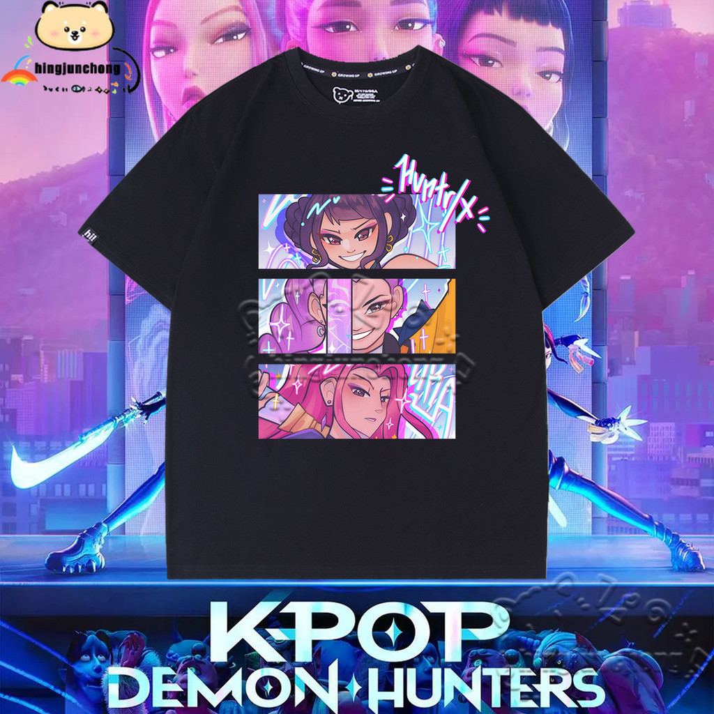 เสื้อยืดปี 2025KPop Demon Hunters Tshirt HUNTR/X Rumi Mira Zoey 5 Color Fashion Printing T-shirt Uni