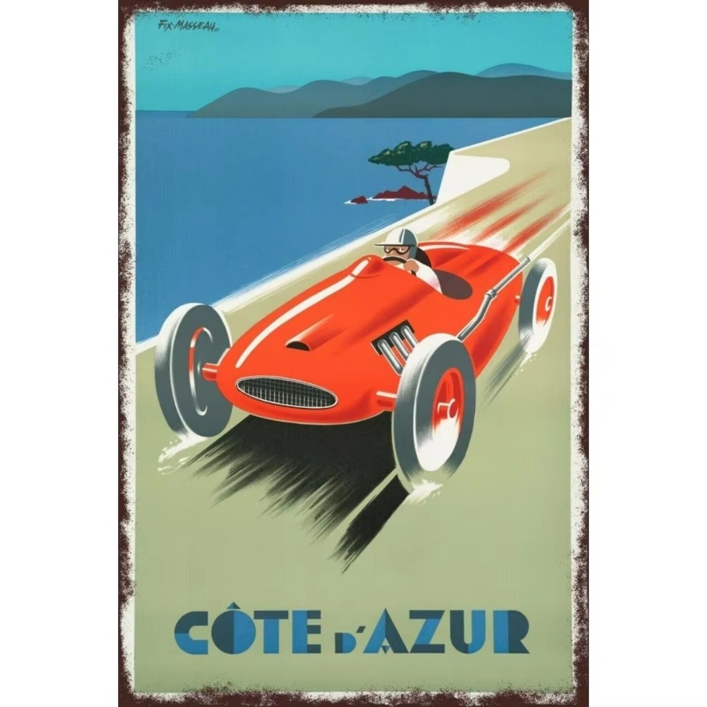 ป้ายโลหะย้อนยุควินเทจ 2D - Cote DAzur Racing Car Motorsport Decor