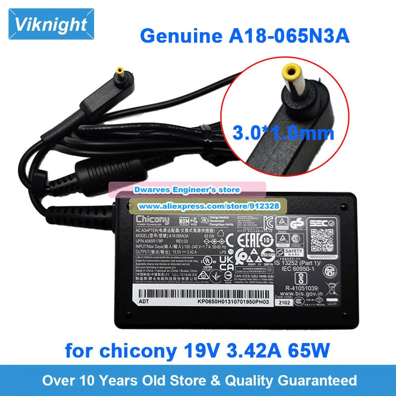 ของแท้ 65W CHICONY A18-065N3A อะแดปเตอร์ AC 19V 3.42A สําหรับ Acer N19W2 N19H3 N20C5 N18Q13 SF313-52