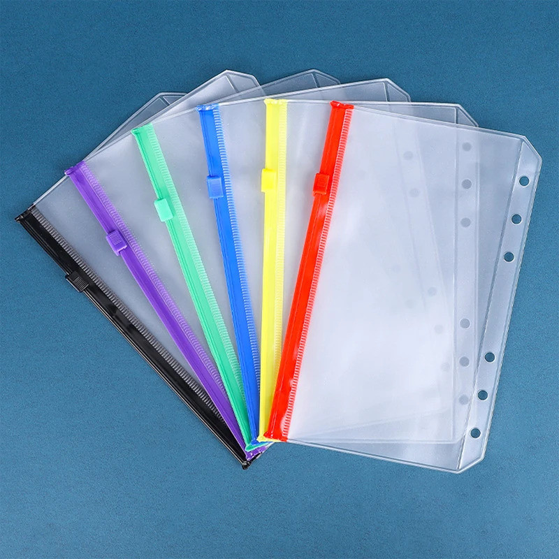 A6 6-Hole Binder ซิปโฟลเดอร์กระเป๋ากันน้ํา PVC Filing หลวมใส่การ์ดเงินสด Photo ใบเสร็จรับเงินเก็บซอง