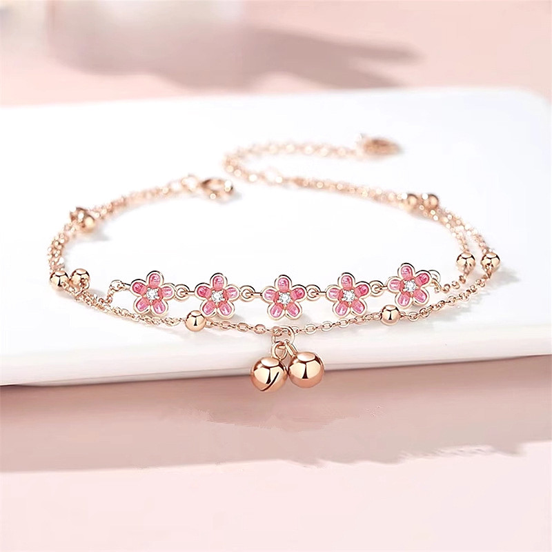 กำไลข้อเท้ากระดิ่งดอกพีช สไตล์โบราณ ออกแบบอย่างอ่อนโยนและประณีต