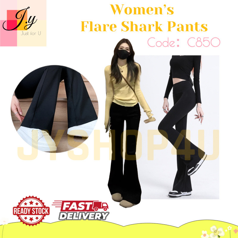 (JYSHOP4U) กางเกงขายาวผู้หญิง Flare Shark เอวสูง Slim Fit Seluar Wanita 女士高腰裤
