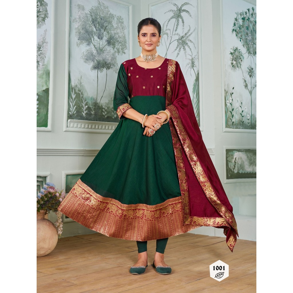 VICHITRA SILK ANARKALI KURTIS GOWN พร้อม PATTU BORDER พร้อม DUPATTA