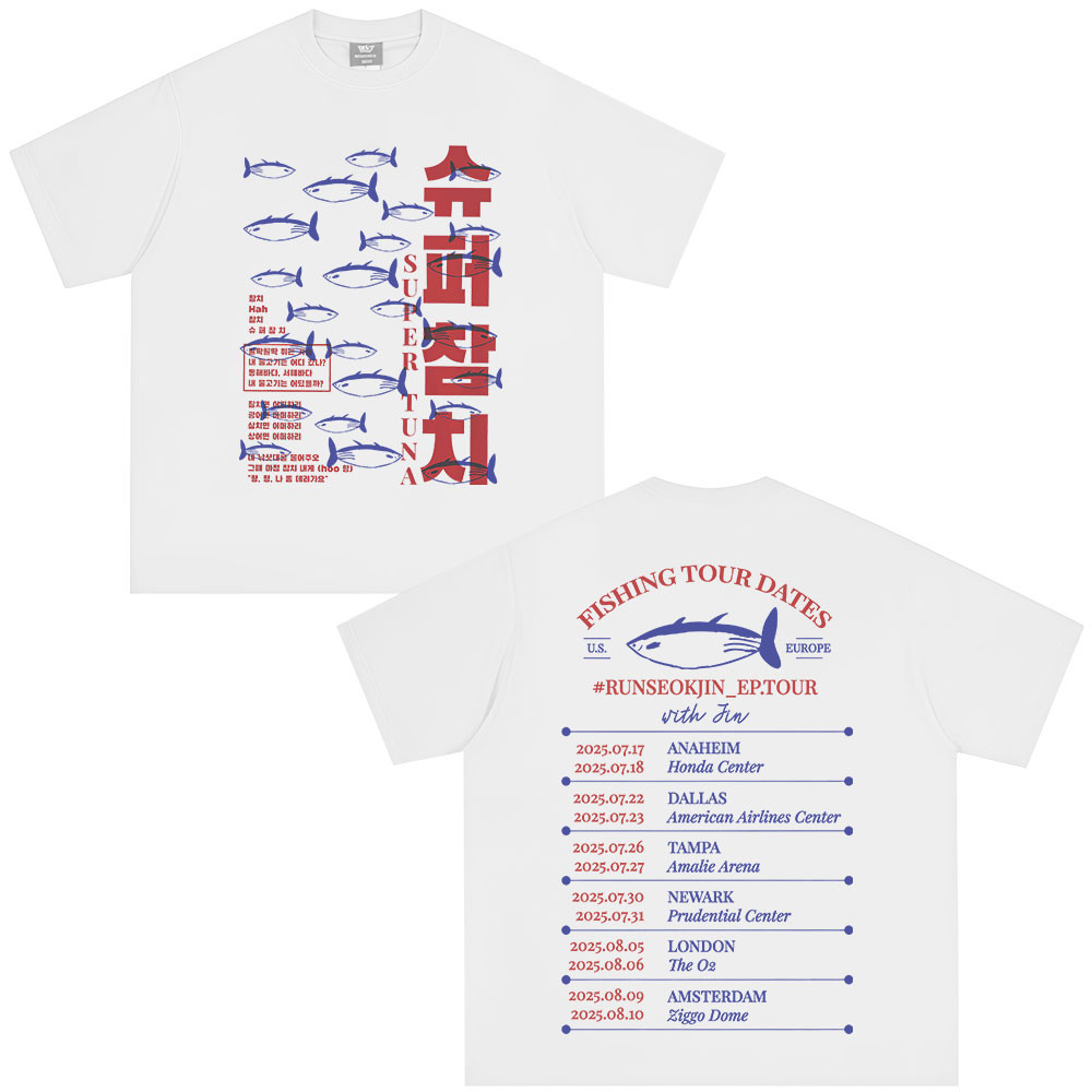 เสื้อยืดผ้าฝ้ายcasual สำหรับทั้งผู้ชายและผู้หญิง ออกแบบโดยมีภาพนักร้องK-popจากRUNSEOKJIN EP TOUR