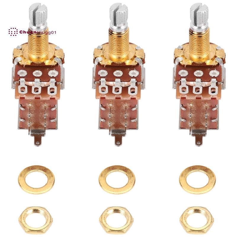 3 ชิ้น A500K Potentiometer Push Pull Switch กีตาร์ควบคุมหม้อกีตาร์ไฟฟ้า Tone Volume Parts Gold