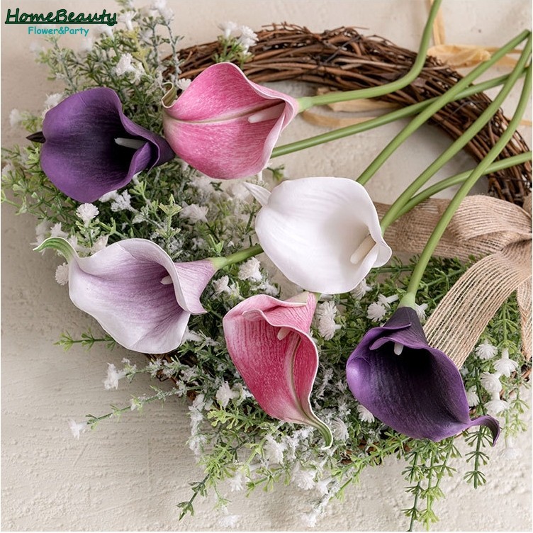INS ดอกไม้ประดิษฐ์ EVA มินิจําลอง Calla Lily งานแต่งงานตกแต่งดอกไม้ปลอมงานแต่งงาน Handhold ดอกไม้ Bundle