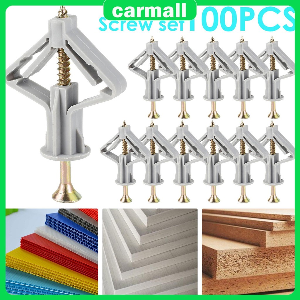 100 ชิ้น Drywall Anchor ชุดโลหะขยาย Plasterboard Anchor Unbreakable Drywall Fastener สําหรับ Home SH