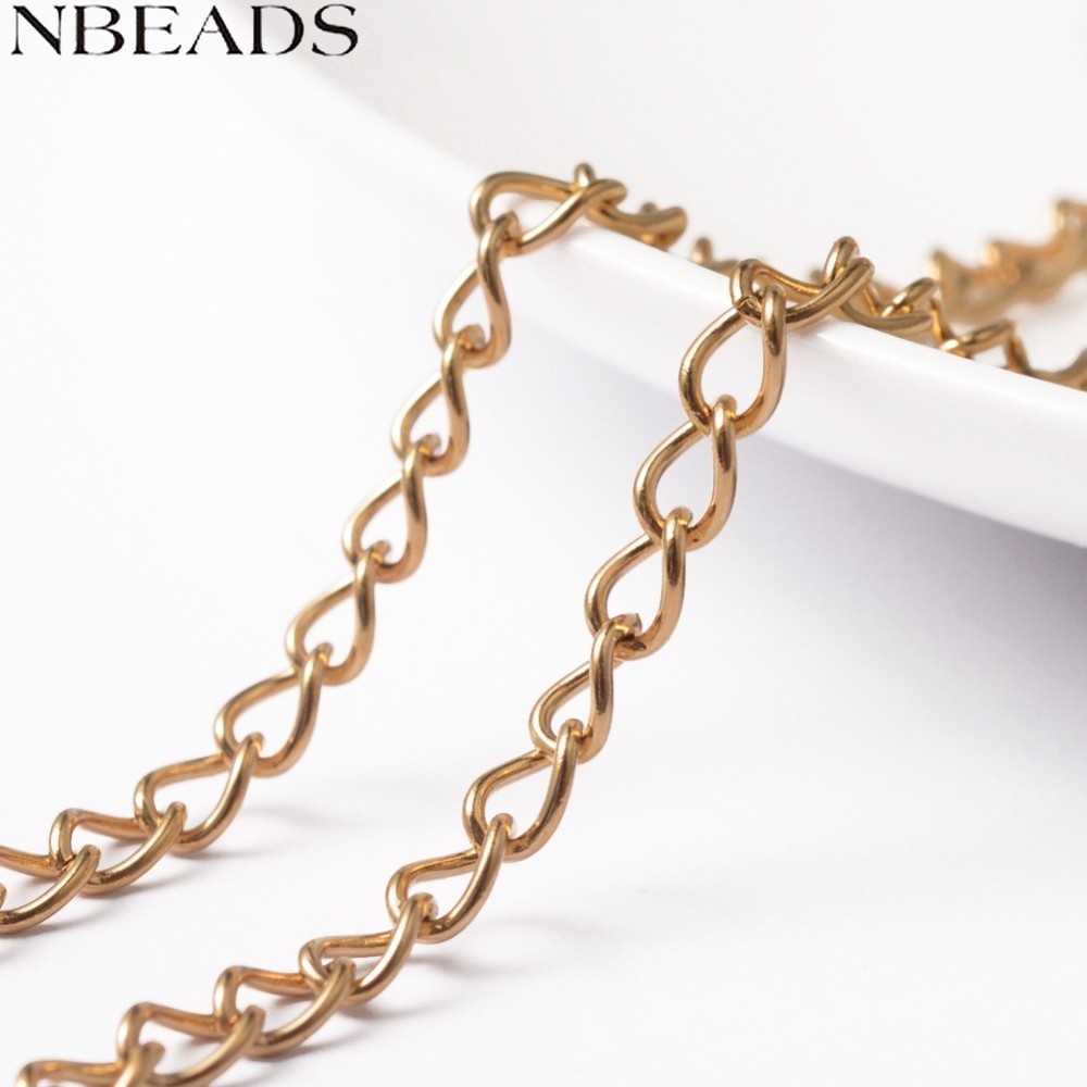 1m 3.28 ฟุต 304 โซ่บ่มสแตนเลส Unwelded Golden 5.5x4x0.8 มม.
