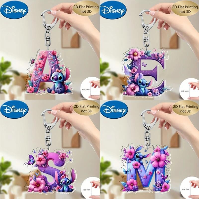Hot Anime Disney Stitch อุปกรณ์อะคริลิค Kawaii Stitch ดอกไม้ 26 ตัวอักษรพวงกุญแจอะคริลิคการ์ตูนเด็ก Party ของขวัญ