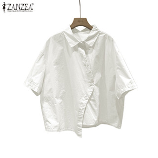ZANZEA กระดุมเปิดปุ่ม สไตล์เกาหลี แขนสั้นสำหรับผู้หญิง