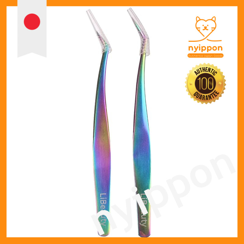 Libeauty Eyelash Extension Tweezers for Single and 1D-6D L Shape with Premium PU Storage Box (Color)