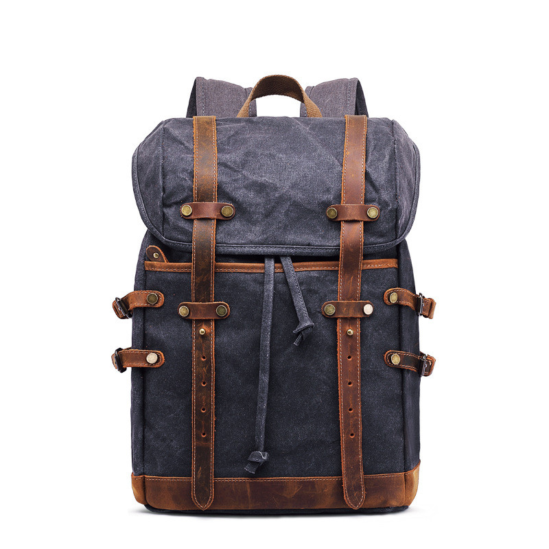 Men Men Men Bag Oil Wax Canvas Mountaineering Travel Outdoor Backpack Crazy Horse Leather Bag Backpa