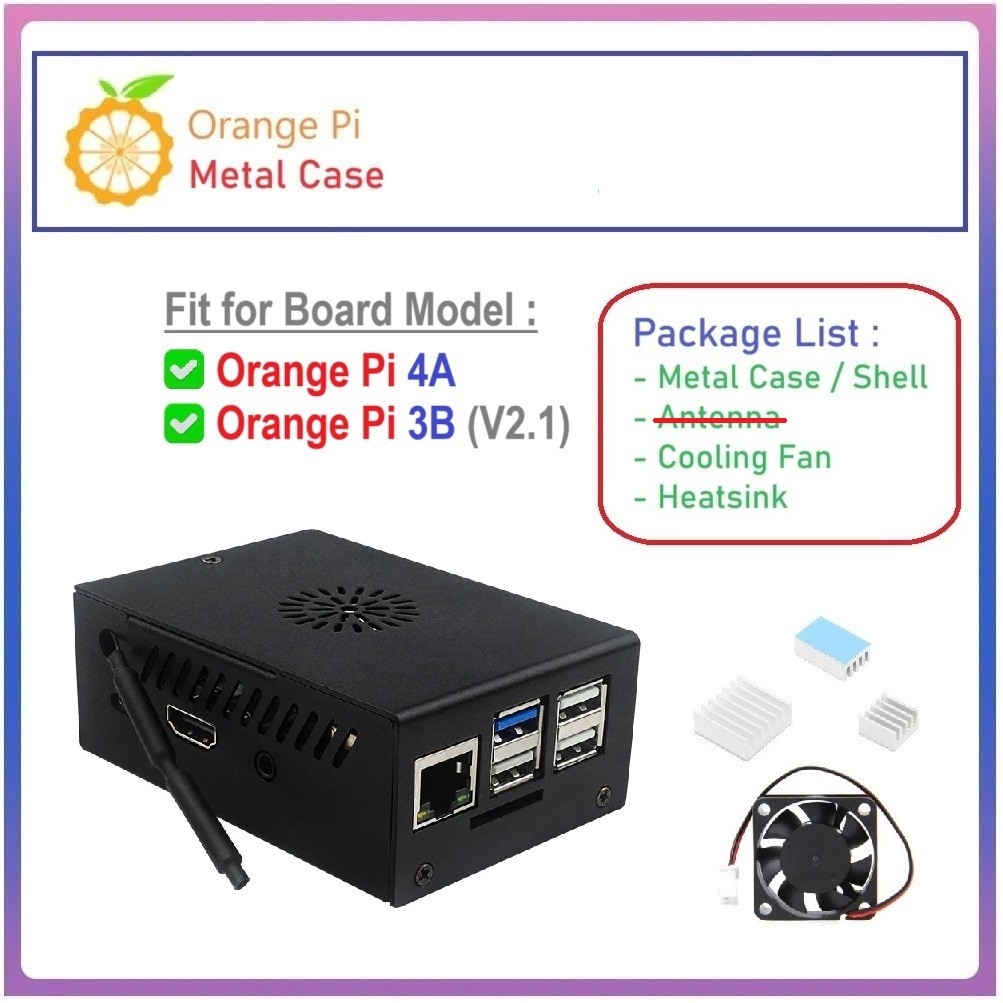 METAL CASE สําหรับ Orange Pi 3B V2.1 / Orange Pi 4A (ไม่มีเสาอากาศภายนอก)