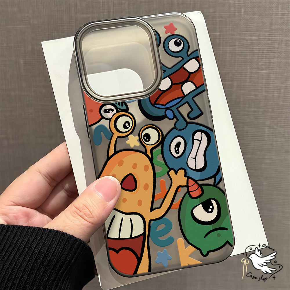 COD-ในไทย💥รูปแบบตาโต For iPhone 11 16 Pro Max Case iP 13 14 15 12 13 Pro Max 7 8 16 15 Plus เคส สีลูกกวาดเคลือบน้ำตาล
