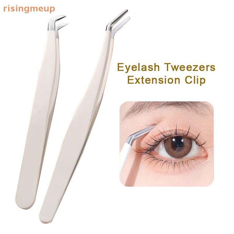 [risingmeup] แหนบขนตา Extension Clip สแตนเลส Anti-Static Superhard แหนบความแม่นยําสูงพร้อมเคล็ดลับไฟเบอร์เครื่องมือแต่งหน้าใหม่