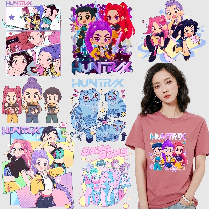 KPop Demon Hunters สติกเกอร์ปั๊มร้อน ซักได้ สำหรับตกแต่งเสื้อผ้า