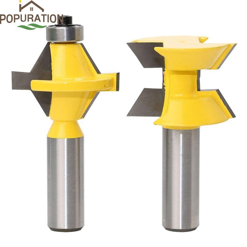 เครื่องมืองานไม้ POP 120° ล็อค Miter Router Bit Shank Milling Tenon Cutter 2 ชิ้น