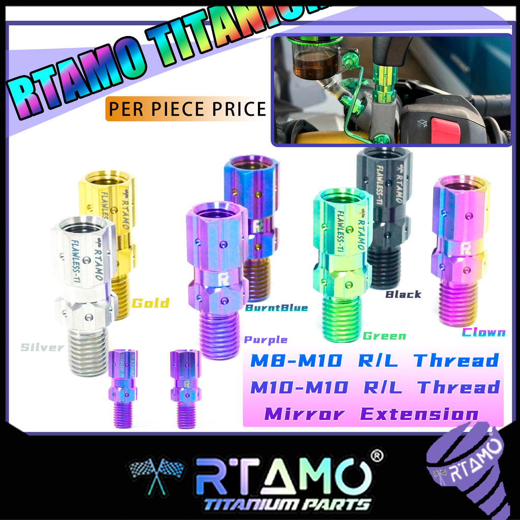 RTAMO ไทเทเนียม Gr5 M10 ปลั๊กกระจก Extension Bolt Fit สําหรับ Xmax Forza Giorno ตะกั่ว M8 Fit Ducati Vespa