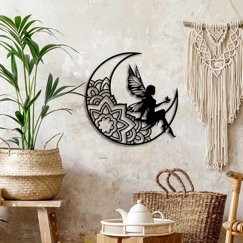 1PC Moon Fairy โลหะ Wall Art, 3D Hollow อลูมิเนียมป้ายสําหรับ Home & Outdoor Decor, ปรับแต่งแขวนเครื่องประดับ – HELLO YOUNG ยี่ห้อ