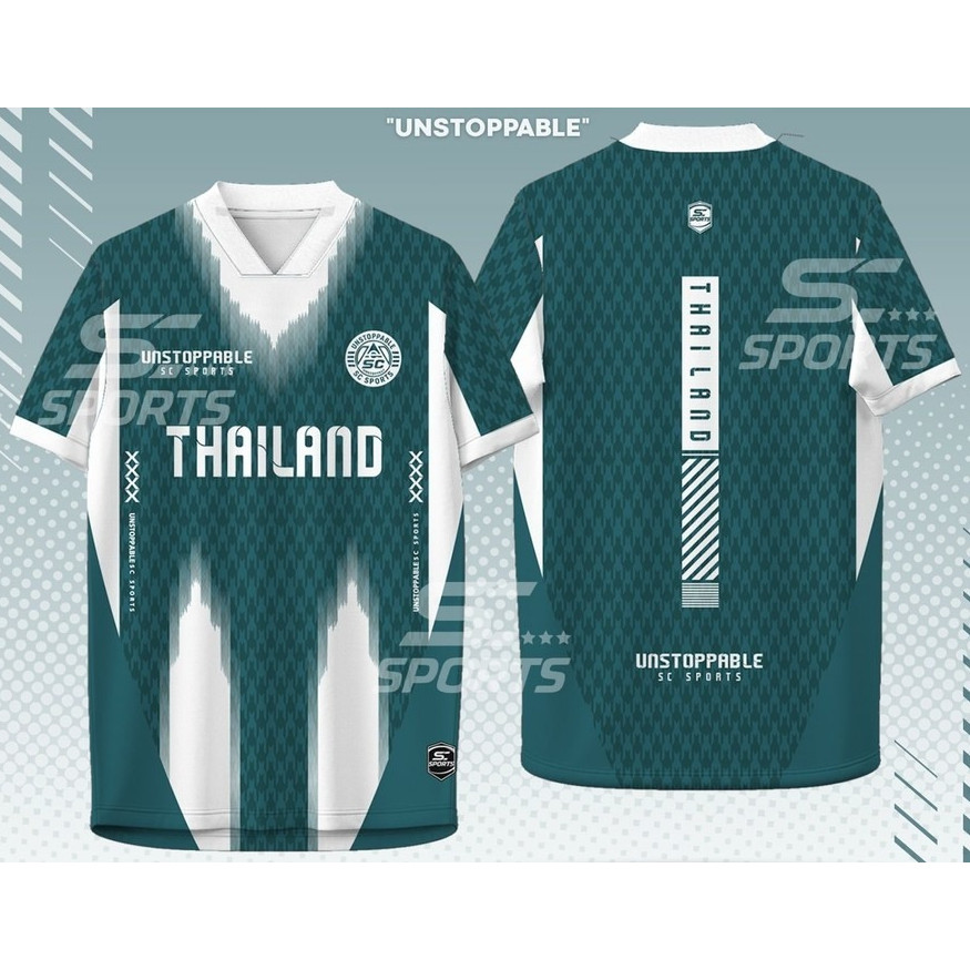 Suncolor mall เสื้อกีฬา พิมพ์ลายทั้งตัว  คอวีตัด ใส่ วิ่ง เที่ยว หรือทำงานก็เท่ รุ่น PL-04-เขียว-ขาว