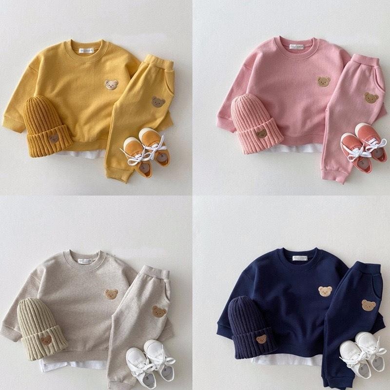 ชุดสูทแขนยาวสำหรับเด็ก น่ารักลายการ์ตูนหมี เหมาะสมในฤดูใบไม้เปลี่ยนสี