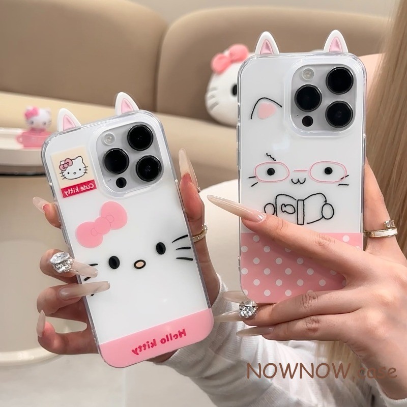 สําหรับiPhone 16 15 14 13 12 11 Pro Max X XR XS MAX 7 8 Plusแมวน่ารักสามมิติหูคู่เคสโทรศัพท์ปกอ่อน