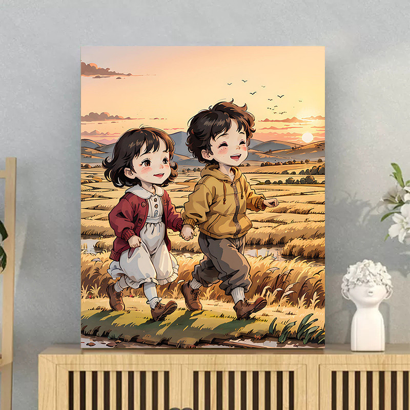 LN1 ที่กําหนดเองโกลเด้นฟิลด์ทําเองภาพสีน้ํามันดิจิตอลที่ทําด้วยมือบีบอัดระบายสีตัวละครการ์ตูนอะนิเมะ