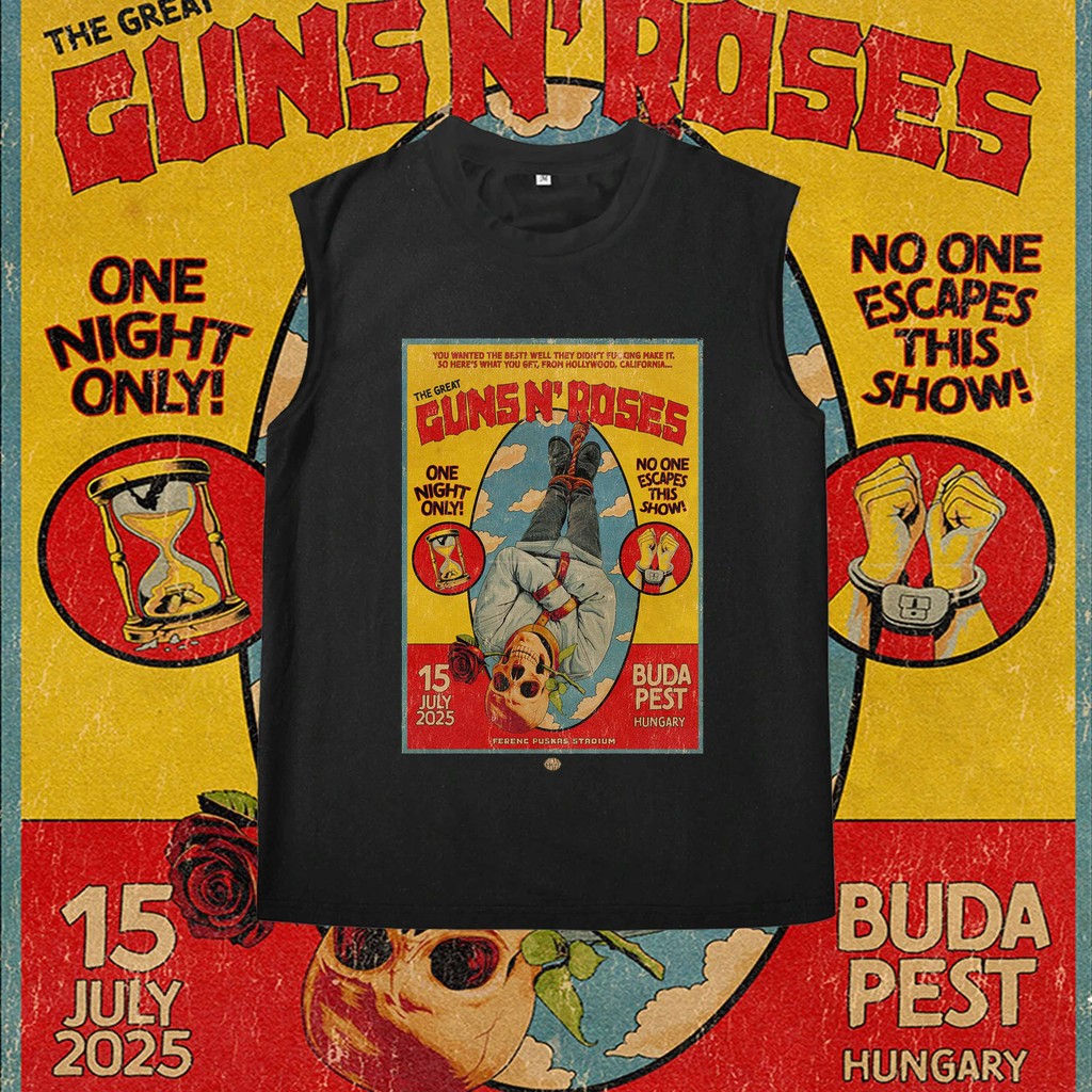 Guns N' Roses 2025 Budapest Show Tank | เสื้อกล้ามลายคอนเสิร์ตบูดาเปสต์ 2025 สุดเท่ Feel the live en