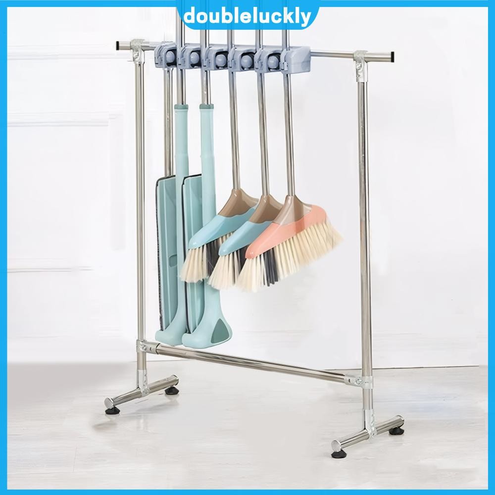 ✿ดล1♣  ชั้นวางไม้ถูพื้นสแตนเลสที่ถอดออกได้ Multi-Functional Mop Holder พลาสติกกันน้ําไม้กวาดแขวนสําหรับ Home Kitchen Storage Rack