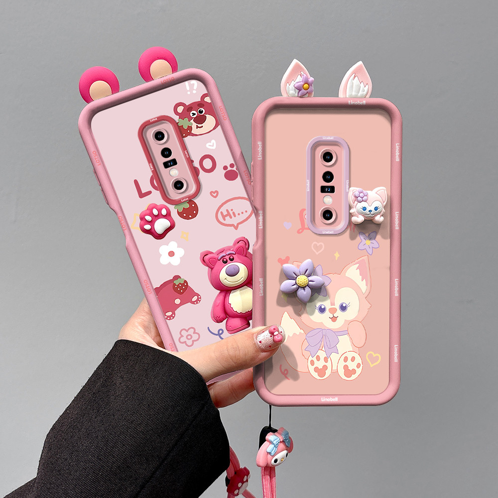 สําหรับ VIVO V17 Pro เคสโทรศัพท์ซิลิโคนหรูหรากันกระแทกเชือกมือสําหรับ VIVO V17Pro ปลอก 3D สเตอริโอตุ๊กตาการ์ตูนขอบสีสันนุ่มเกราะป้องกัน