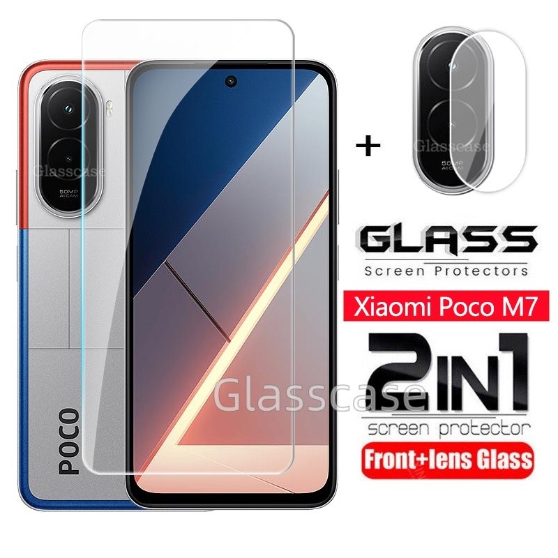 Poco M7 2025 2 In 1 ป้องกันหน้าจอกระจกนิรภัยฟิล์มสําหรับ Xiaomi POCO M7 M 7 Pro M7Pro M7Plus POCOM7 