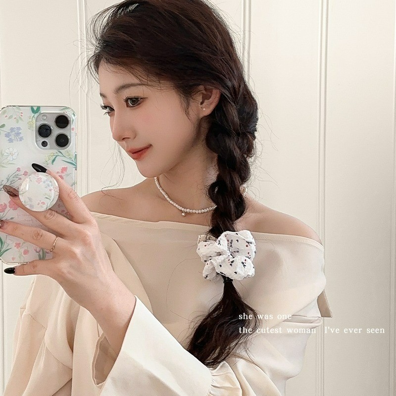 ยางรัดผมผ้าฝ้ายพิมพ์ลายดอกไม้ พร้อมสายรัดผมสำหรับแต่งสไตล์ - รูปที่ 6