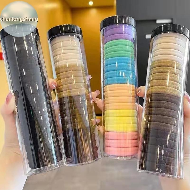 แหวนยืดหยุ่นสำหรับผม 20 ชิ้น/กล่อง สีทึบ ไร้รอยต่อ เหมาะสำหรับการถือหางม้าและตกแต่งทรงผม