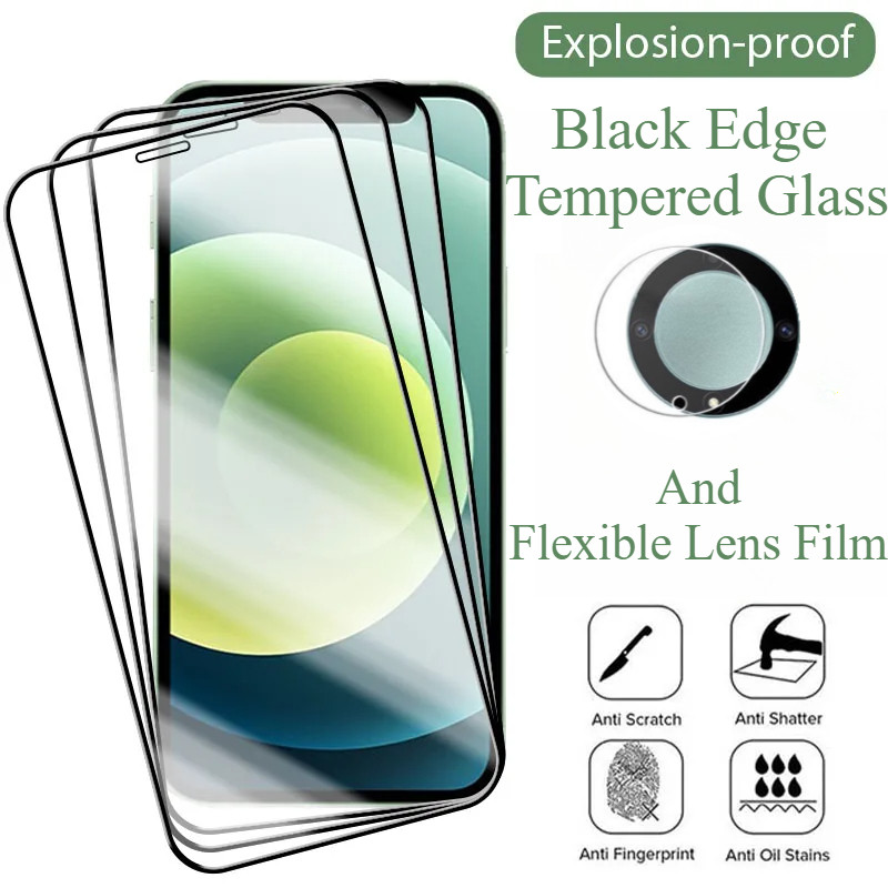 สําหรับRedmi 12 12C 13 13C 13R 13X 14C 14R 4G 5Gป้องกันสีดําขอบกระจกนิรภัยความแข็งแรงสูง 3Dป้องกันลา