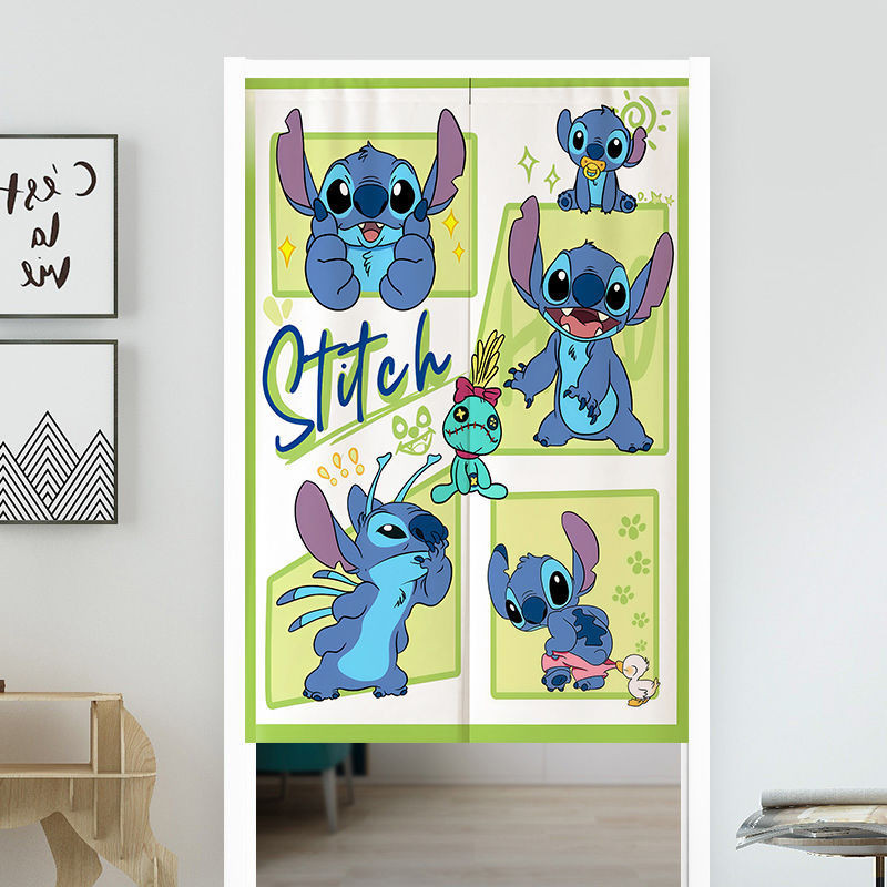 Stitch การ์ตูนการ์ตูนตะเข็บม่านประตูตะเข็บพาร์ทิชันม่านเย็บตกแต่งห้องเด็กเจาะฟรีแขวนม่านครัวเรือนห้องน้ําห้องครัวปิดกั้นครึ่งม่าน