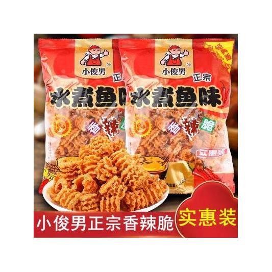 Xiaojunman รสปลาต้ม 130g ถุง 80 Nostalgic พิซซ่าม้วนเผ็ดเผ็ดเผ็ดกรอบขนมป่องในวัยเด็ก Guoba P9US