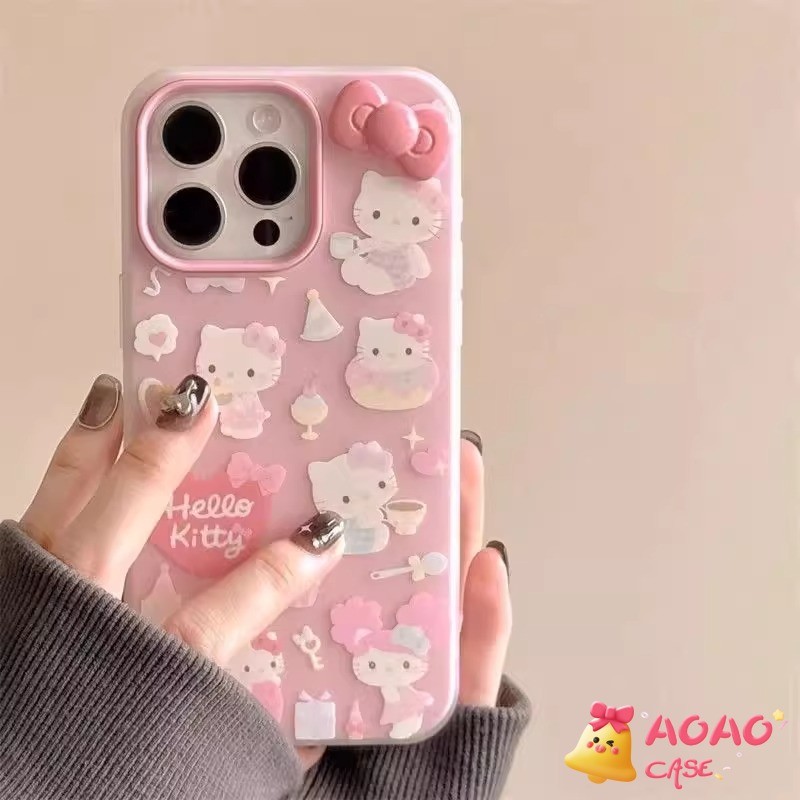 เคสไอโฟน 13 สำหรับ iPhone 11 15 16 13 14 12 Pro Max 15 12 13 16 6 6S Plus XR X น่ารักหวานคิตตี้ลูกอมสีใหม่ 2 in 1 ฝาครอบ