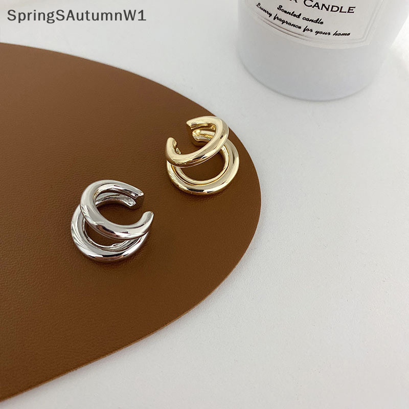 [SpringSeamW] ปลอม Earcuff วงกลมคู่หูต่างหู Faux สําหรับผู้หญิง Man Hiphop Vintage Cuffs Earclips อุปกรณ์เสริมเกาหลี [TH]
