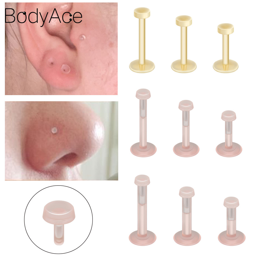 Bodyace ต่างหูอะคริลิคใส สีเหลือง 14G/16G สําหรับเจาะริมฝีปาก/หู/คอนช์/ปลั๊ก 1 ชิ้น
