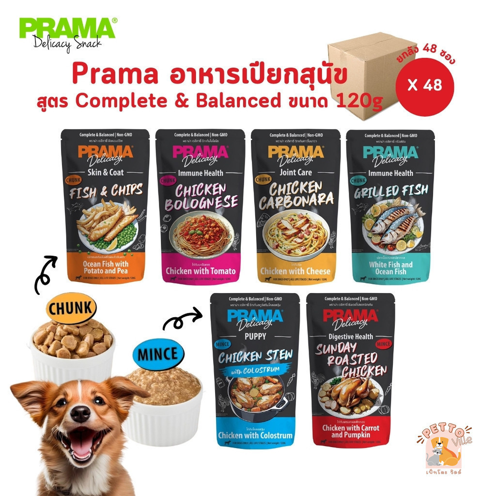 Prama อาหารเปียกสุนัข [ยกลัง 48 ซอง] สูตร Complete and Balanced ขนาด 120 กรัม