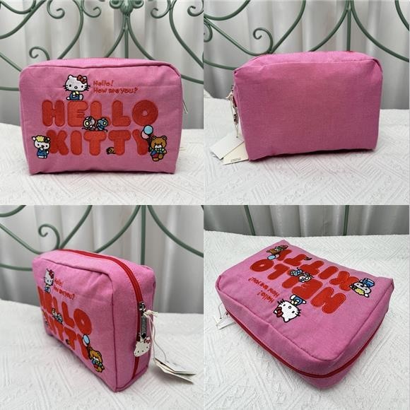 LeSportsac  เลสปอร์ตแซค สไตล์ใหม่ คิตตี้ การ์ตูนปักกระเป๋าหญิง/กระเป๋าเก็บแต่งหน้ากระเป๋าคลัทช์ 7121