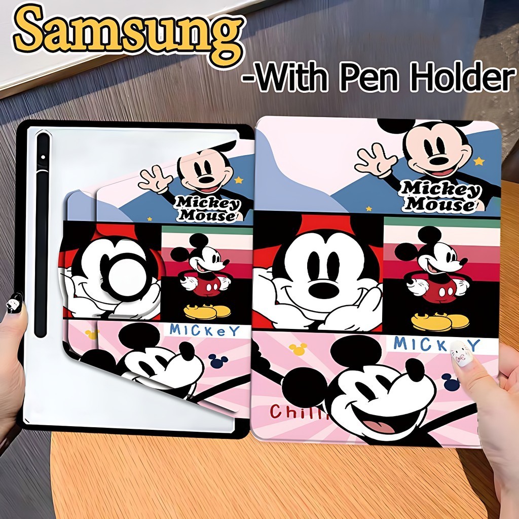 Mickey เคสฝาพับ Samsung Tab S8 S7 S9 S6 lite S7+ S8+ S9+ S7FE S9FE S9FE+ A7lite A8 A9 A9+ เคสหมุนได้360 วัสดุอะคริลิ