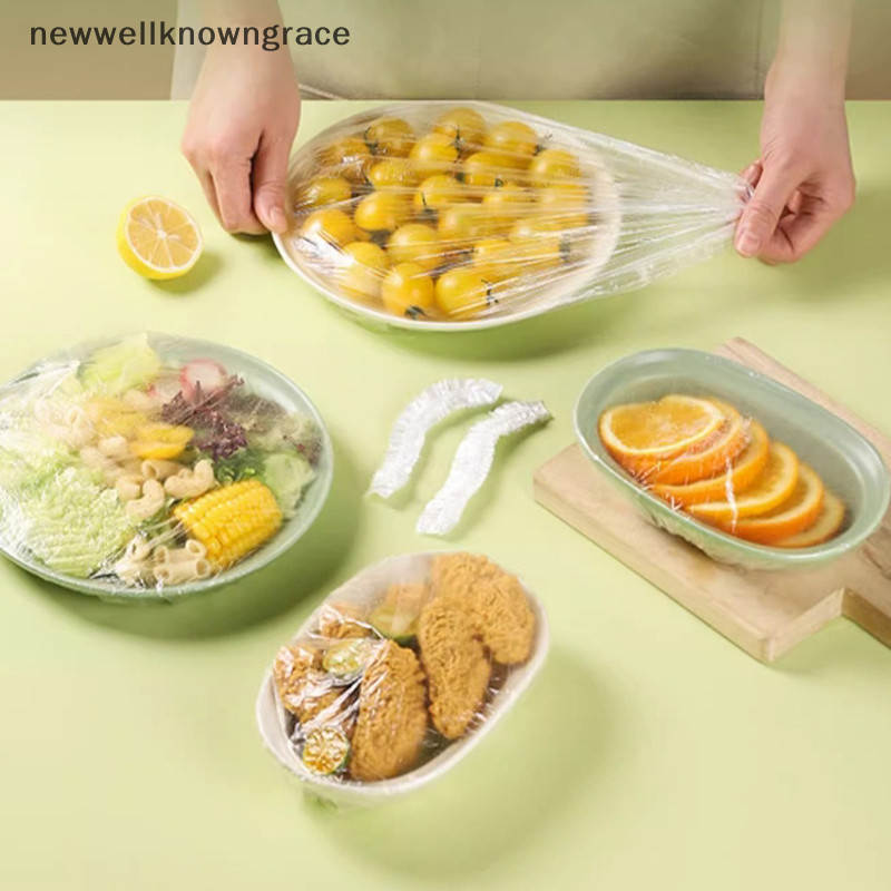 Newwellknowngrace 100/200/300pcs อาหารเกรดผลไม้สดเก็บถุงพลาสติกอุปกรณ์ครัวที่มีสีสัน Saran Wrap ฝาครอบอาหารแบบใช้แล้วทิ้ง TH