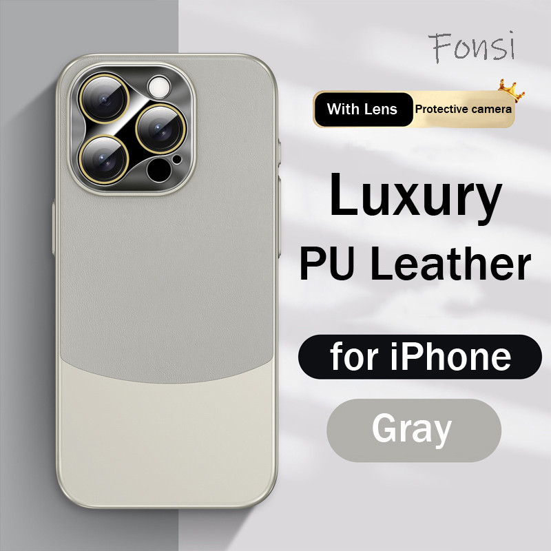 หนัง PU หรูหราพร้อมเคสเลนส์กล้องป้องกันสําหรับ iPhone 15 14 Plus 13 12 Pro Max